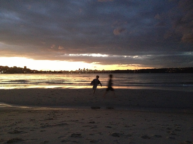 Visiting the beach at sunset with children is always fun